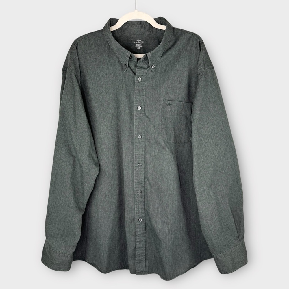 Dockers Dark Green Long Sleeve Button Down Shirt 3XL Dressy Office Forest Green